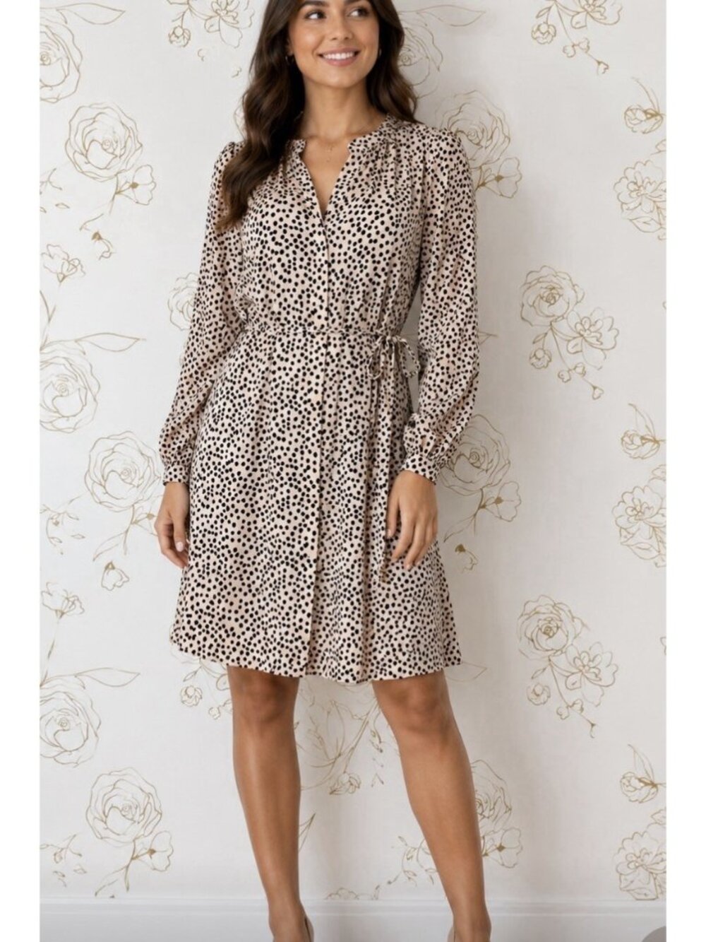 Chico’s Dress Size 3 16 Animal Print Leopard Cheetah Long Sleeve Belted Short